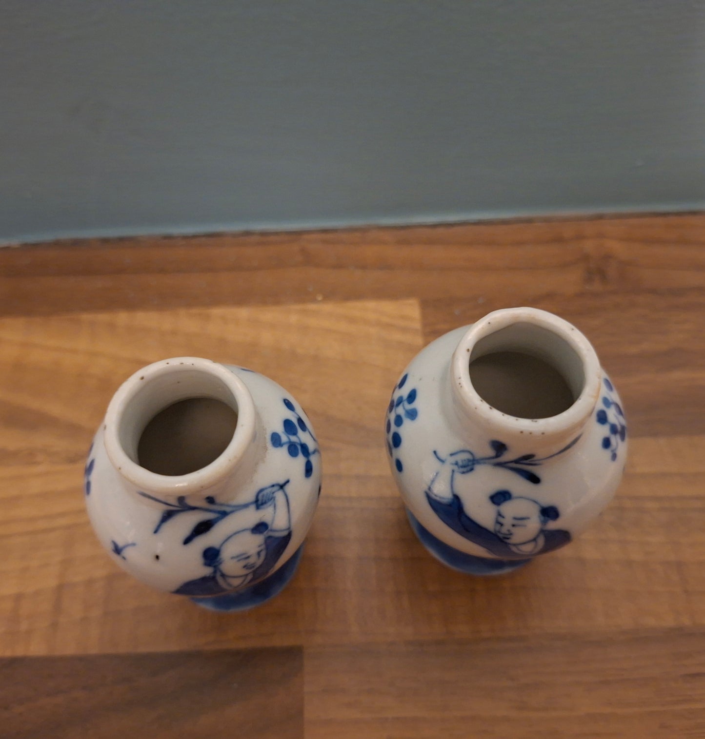 Chinese Miniature Vase Pair 19th Century Blue White Porcelain
