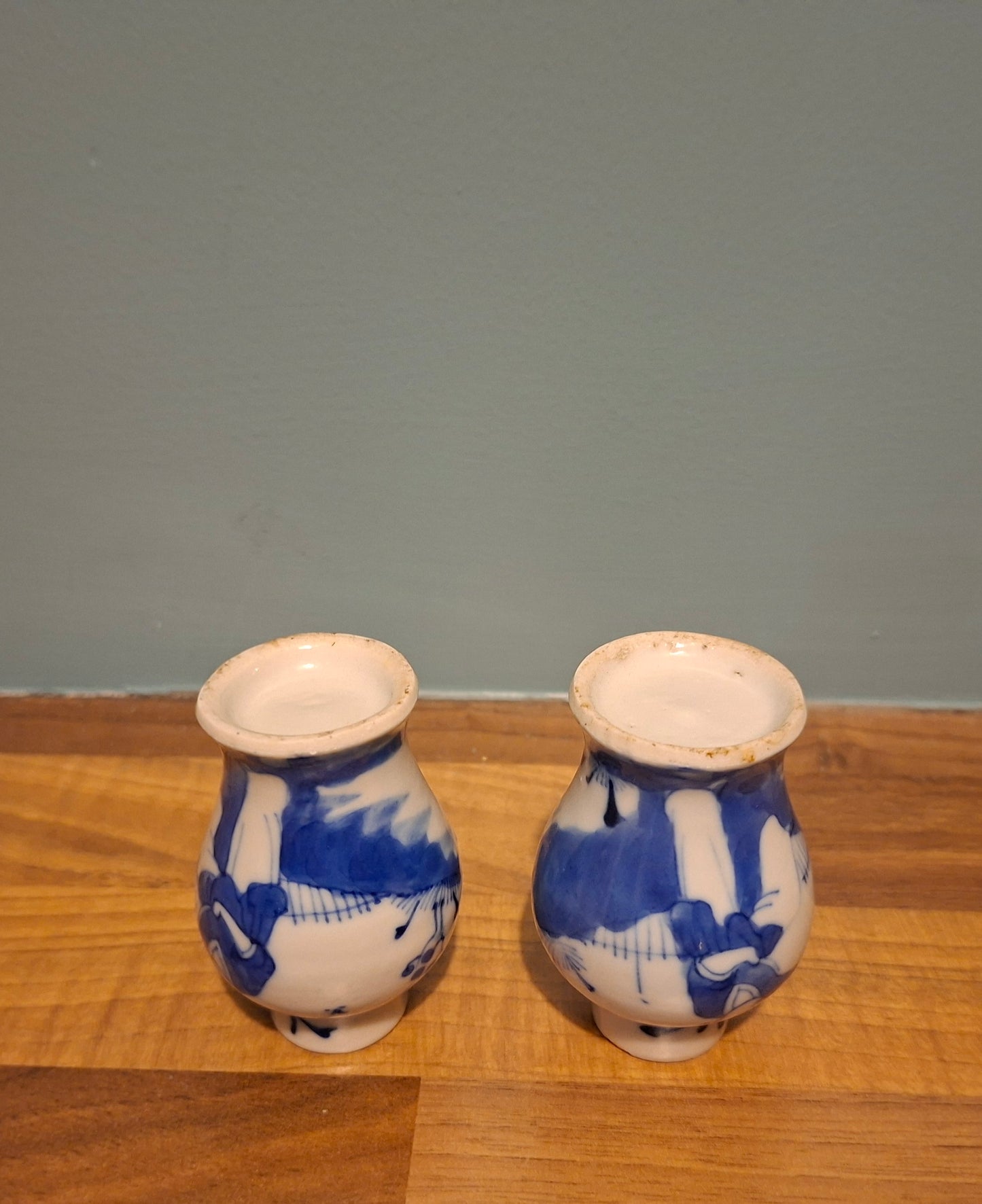 Chinese Miniature Vase Pair 19th Century Blue White Porcelain