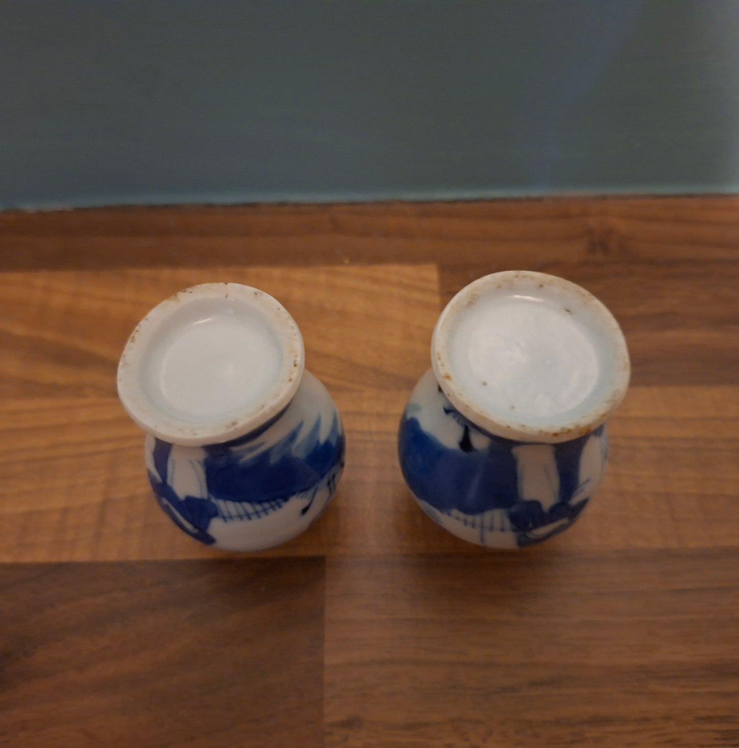 Chinese Miniature Vase Pair 19th Century Blue White Porcelain