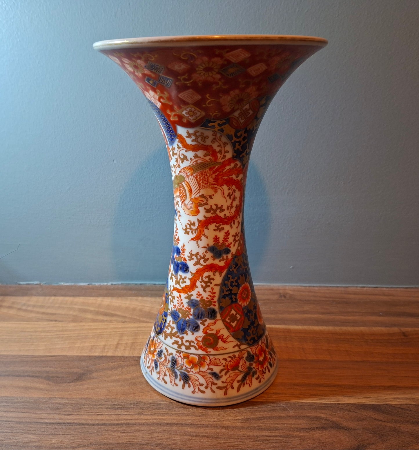 Japanese Imari Trumpet Vase Three Friends of Winter Pattern 19th Century