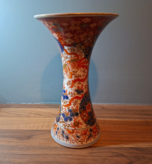 Japanese Imari Trumpet Vase Three Friends of Winter Pattern 19th Century