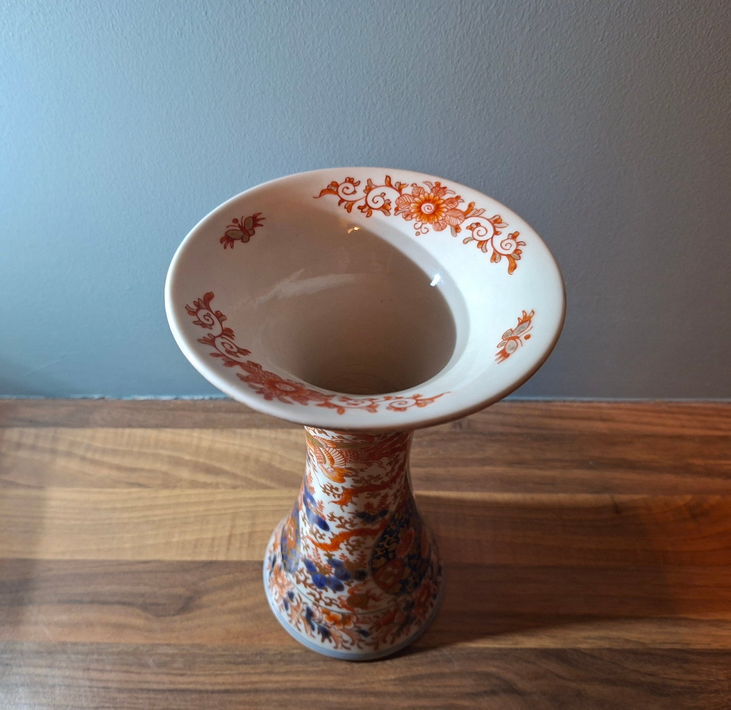 Japanese Imari Trumpet Vase Three Friends of Winter Pattern 19th Century