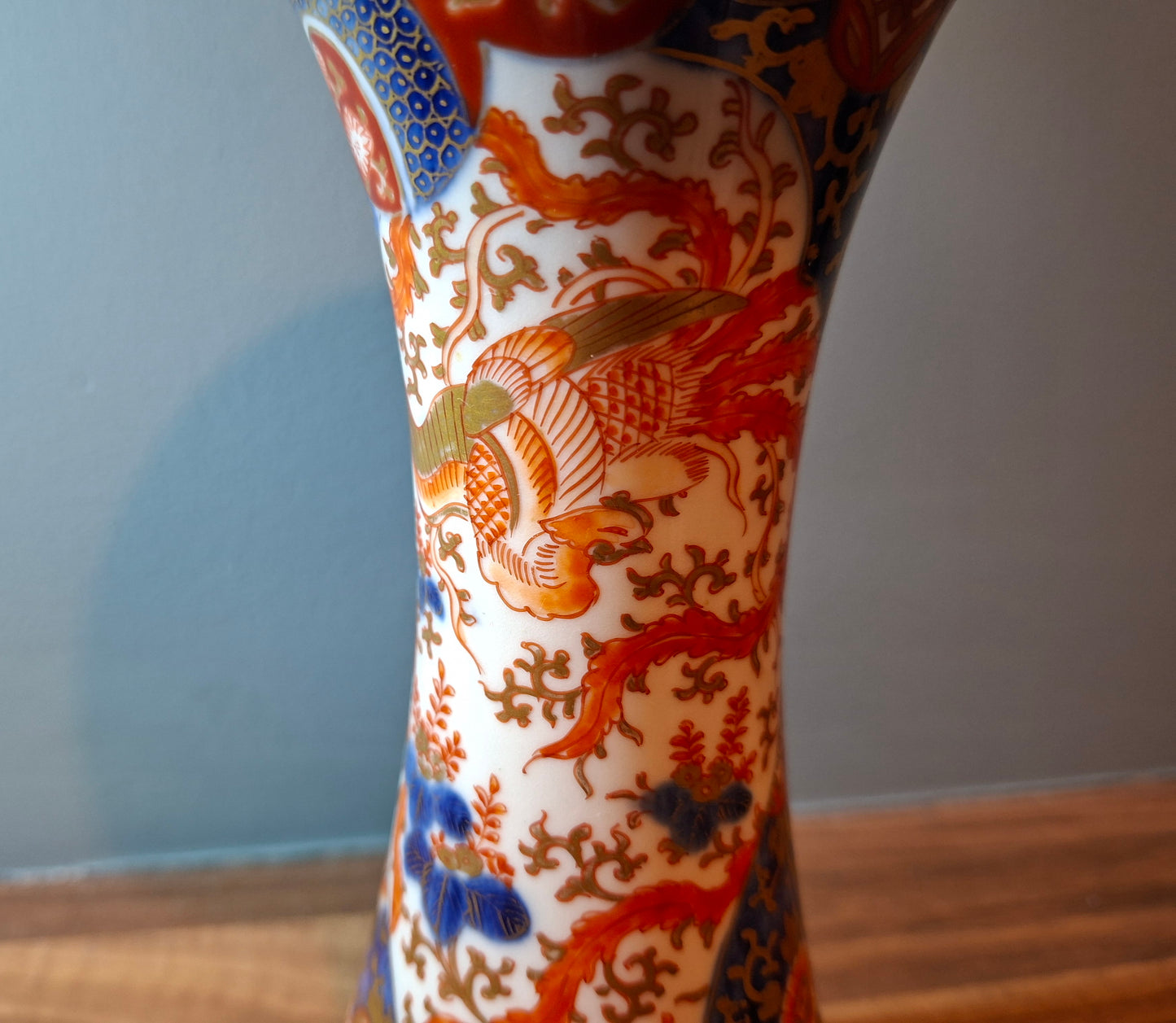Japanese Imari Trumpet Vase Three Friends of Winter Pattern 19th Century