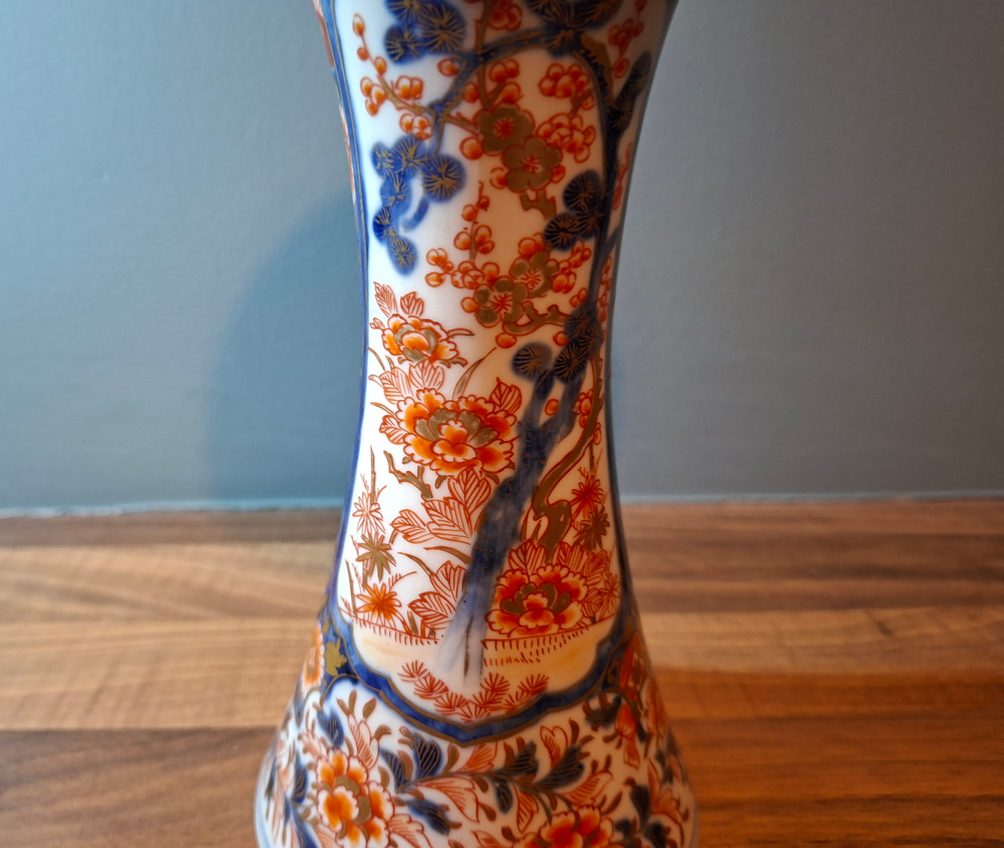 Japanese Imari Trumpet Vase Three Friends of Winter Pattern 19th Century