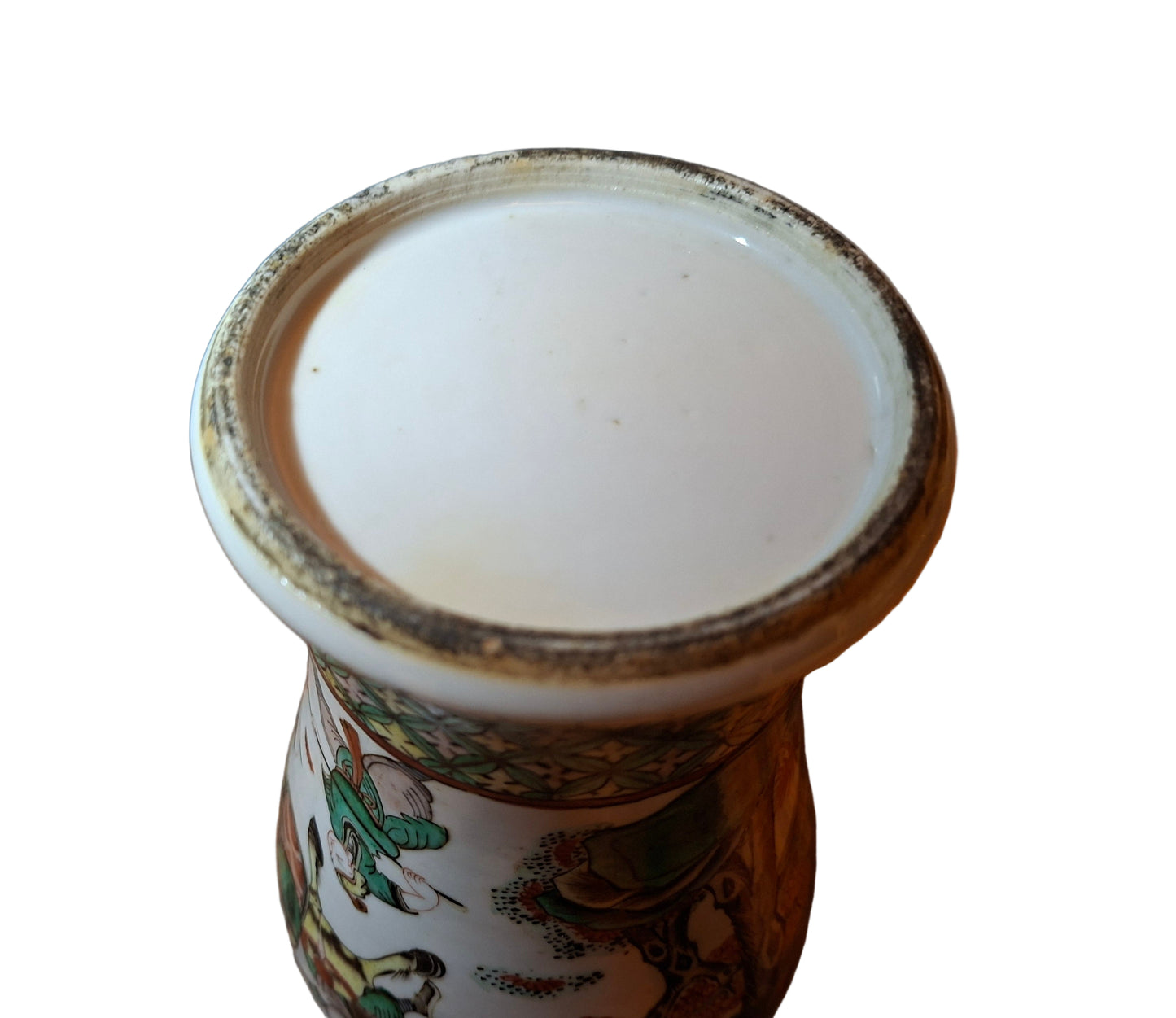 A late 19th century Chinese large famille verte vase, decorated with Chinese figures 32cm