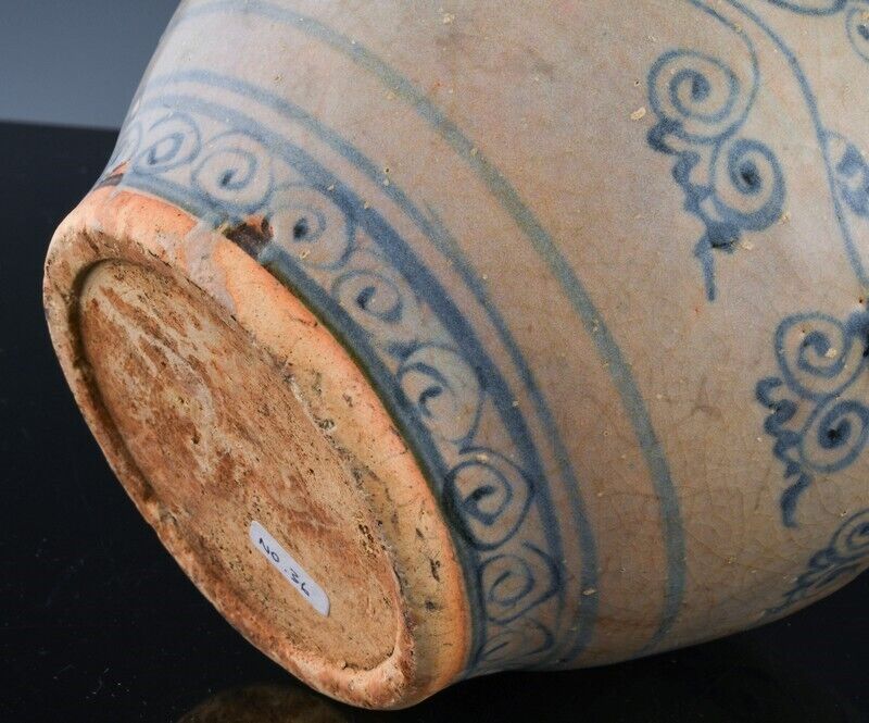 EARLY ANTIQUE CHINESE BLUE & WHITE LOTUS JAR YUAN EARLY MING DYNASTY