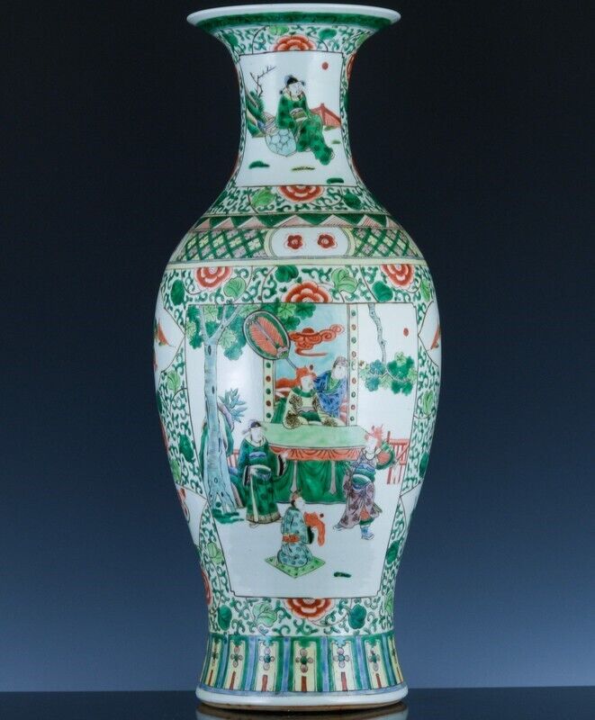 LARGE 19THC CHINESE FAMILLE VERTE IMPERIAL FIGURES LANDSCAPE VASE