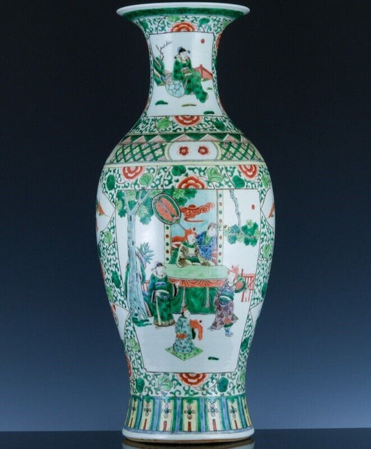 LARGE 19THC CHINESE FAMILLE VERTE IMPERIAL FIGURES LANDSCAPE VASE