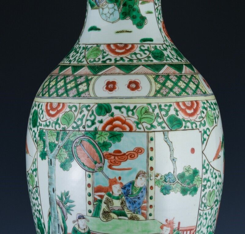 LARGE 19THC CHINESE FAMILLE VERTE IMPERIAL FIGURES LANDSCAPE VASE