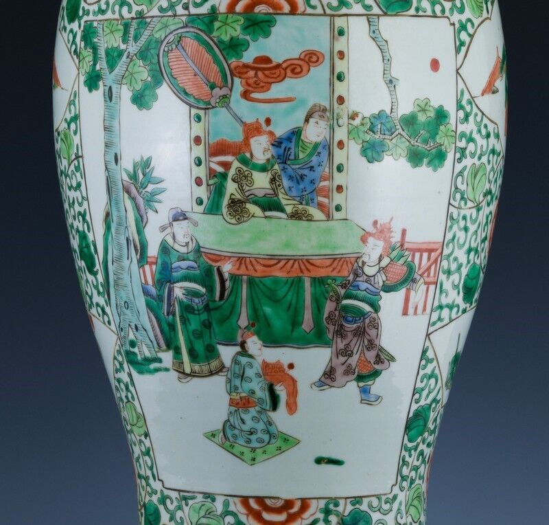 LARGE 19THC CHINESE FAMILLE VERTE IMPERIAL FIGURES LANDSCAPE VASE