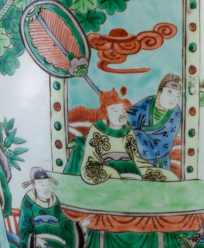 LARGE 19THC CHINESE FAMILLE VERTE IMPERIAL FIGURES LANDSCAPE VASE