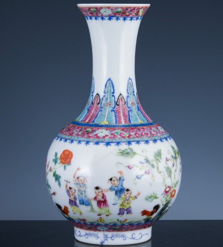 SUPERB SIGNED CHINESE GUANGXU FAMILLE ROSE ENAMEL PLAYING BOYS LANDSCAPE VASE