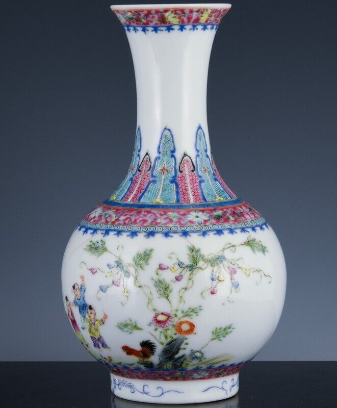 SUPERB SIGNED CHINESE GUANGXU FAMILLE ROSE ENAMEL PLAYING BOYS LANDSCAPE VASE