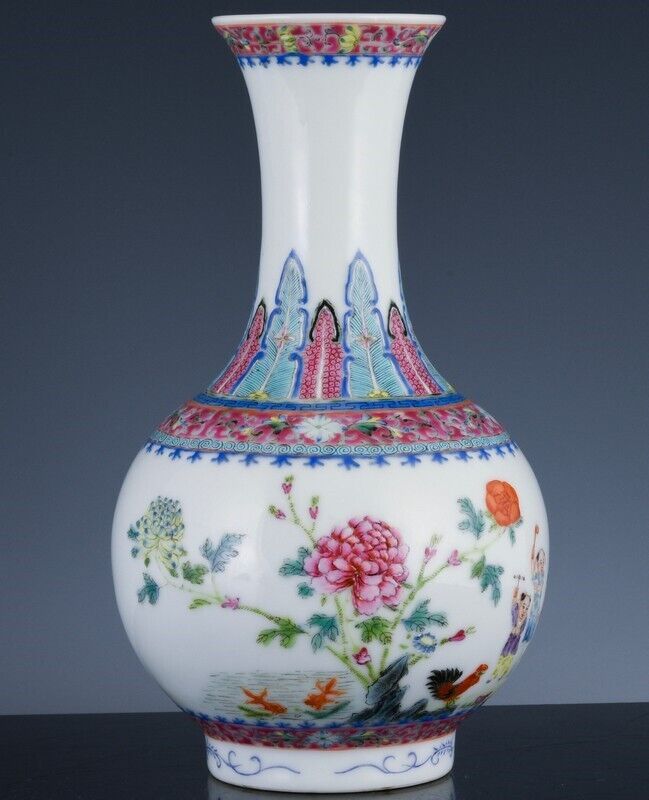 SUPERB SIGNED CHINESE GUANGXU FAMILLE ROSE ENAMEL PLAYING BOYS LANDSCAPE VASE