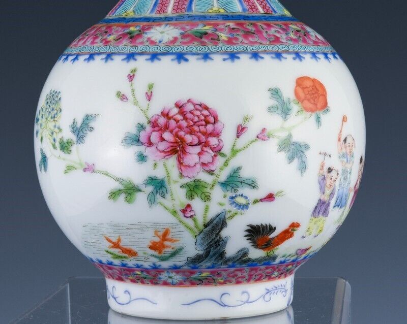 SUPERB SIGNED CHINESE GUANGXU FAMILLE ROSE ENAMEL PLAYING BOYS LANDSCAPE VASE