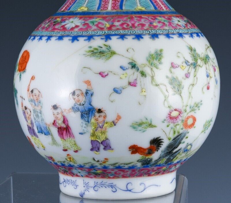 SUPERB SIGNED CHINESE GUANGXU FAMILLE ROSE ENAMEL PLAYING BOYS LANDSCAPE VASE