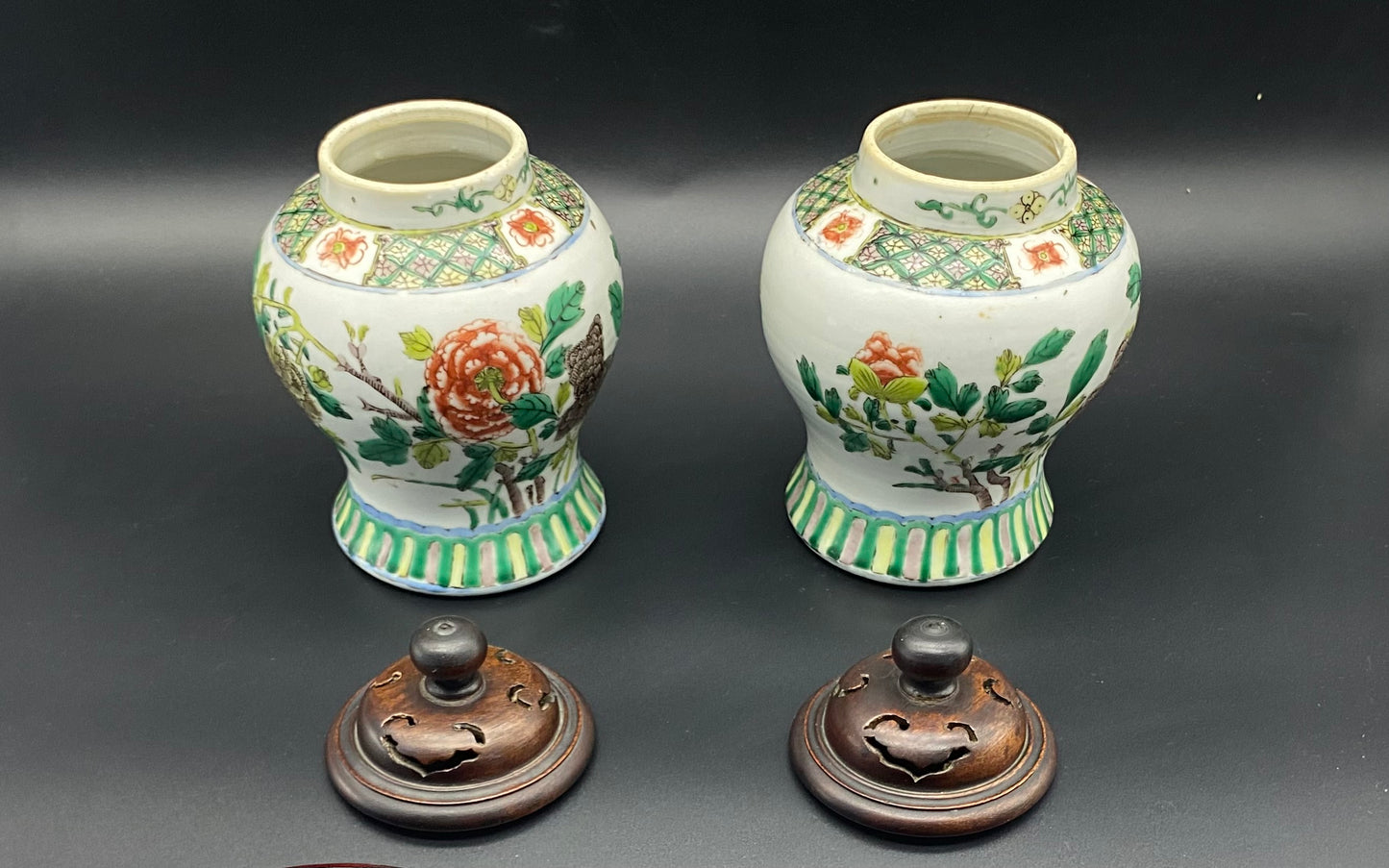 Chinese Famille Vert Porcelain Ginger Jars 19th Century