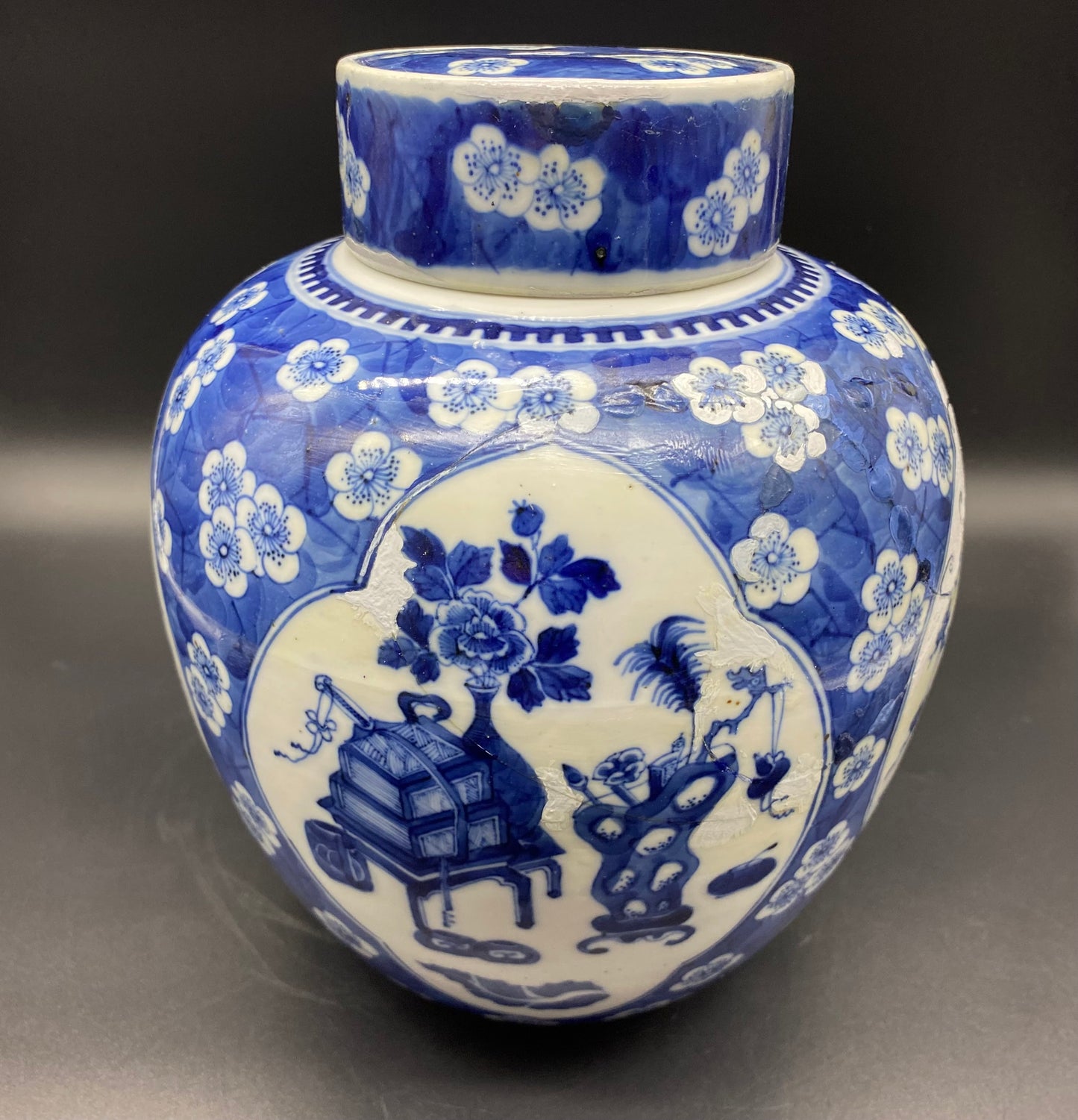 KBantiques.com - Chinese Antique Qing Prunus Decorated Ginger Jar & Lid LARGE