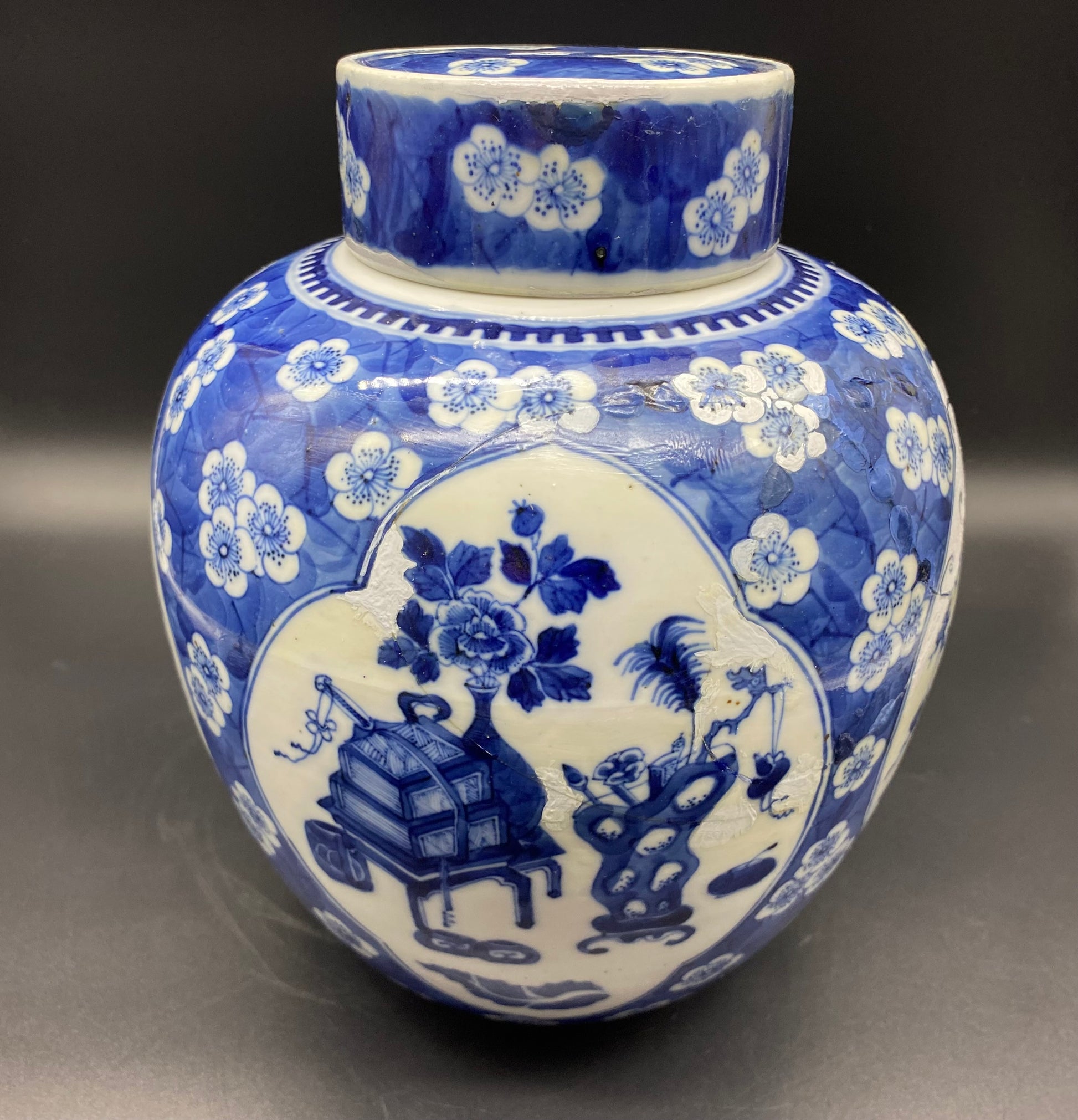 KBantiques.com - Chinese Antique Qing Prunus Decorated Ginger Jar & Lid LARGE