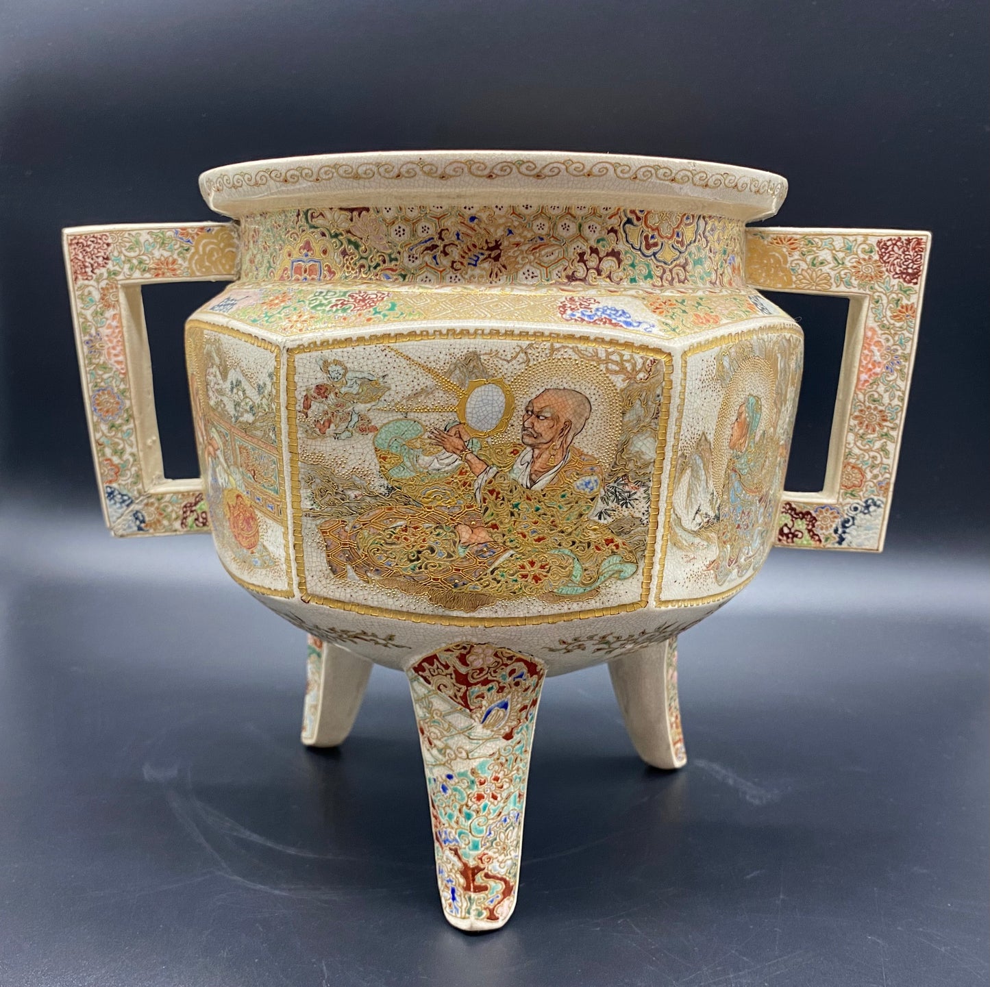 Buy asian art online - This LARGE Japanese Satsuma Meiji koro censor is a stunning example of late 19th century Satsuma artwork.