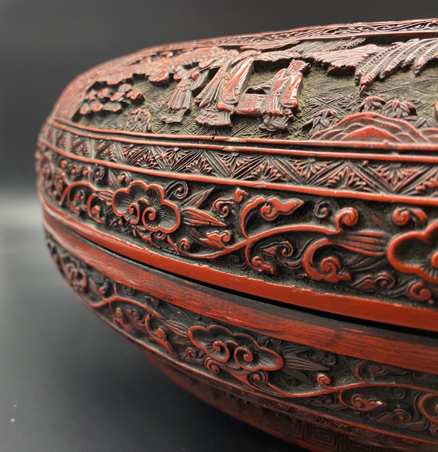 CINNABAR LACQUER 'DRAGON' BOX AND COVER QING DYNASTY