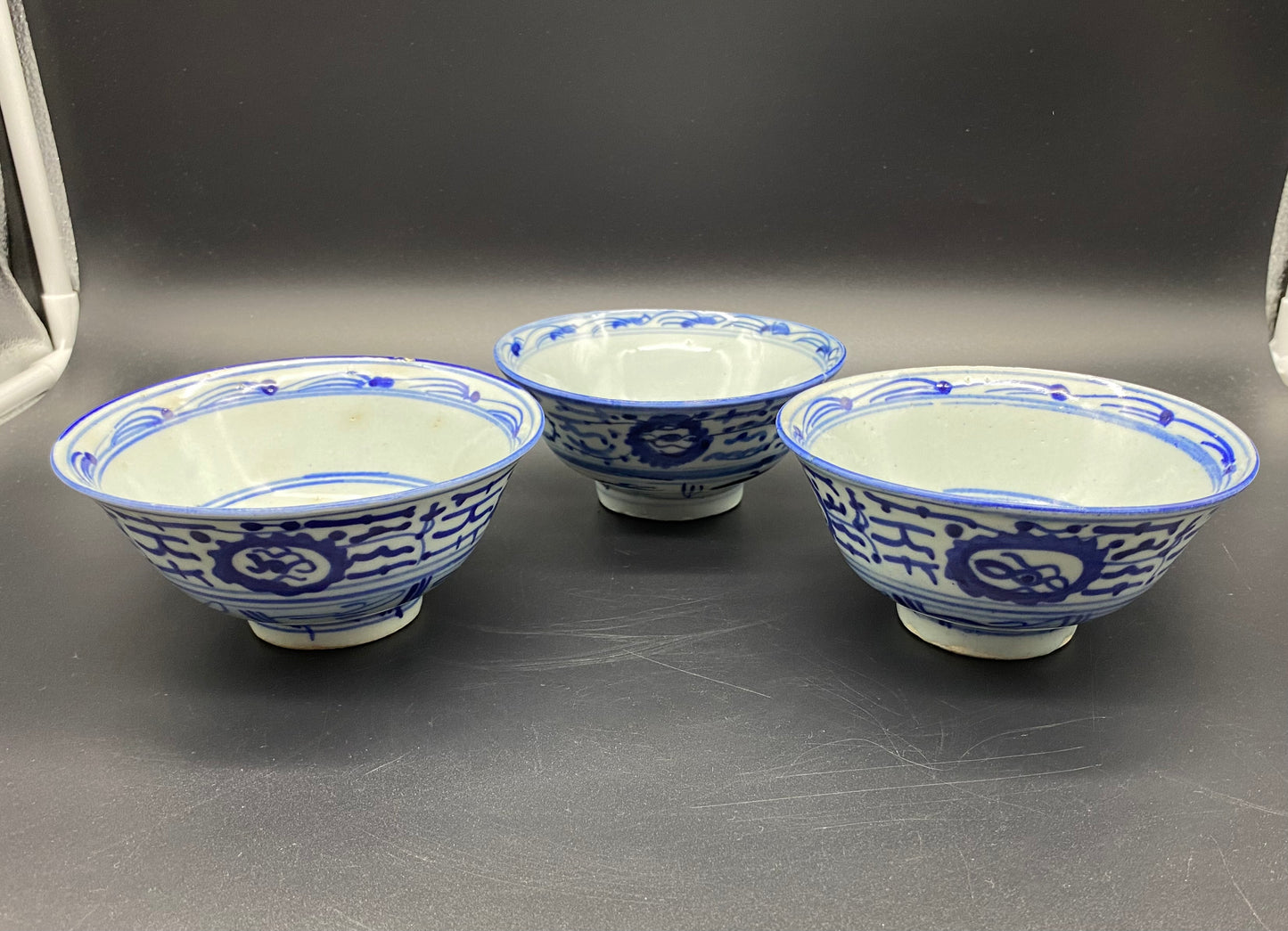 Three Chinese Provencal Blue & White Qing Porcelain Bowls 18th Century - KBantiques.com