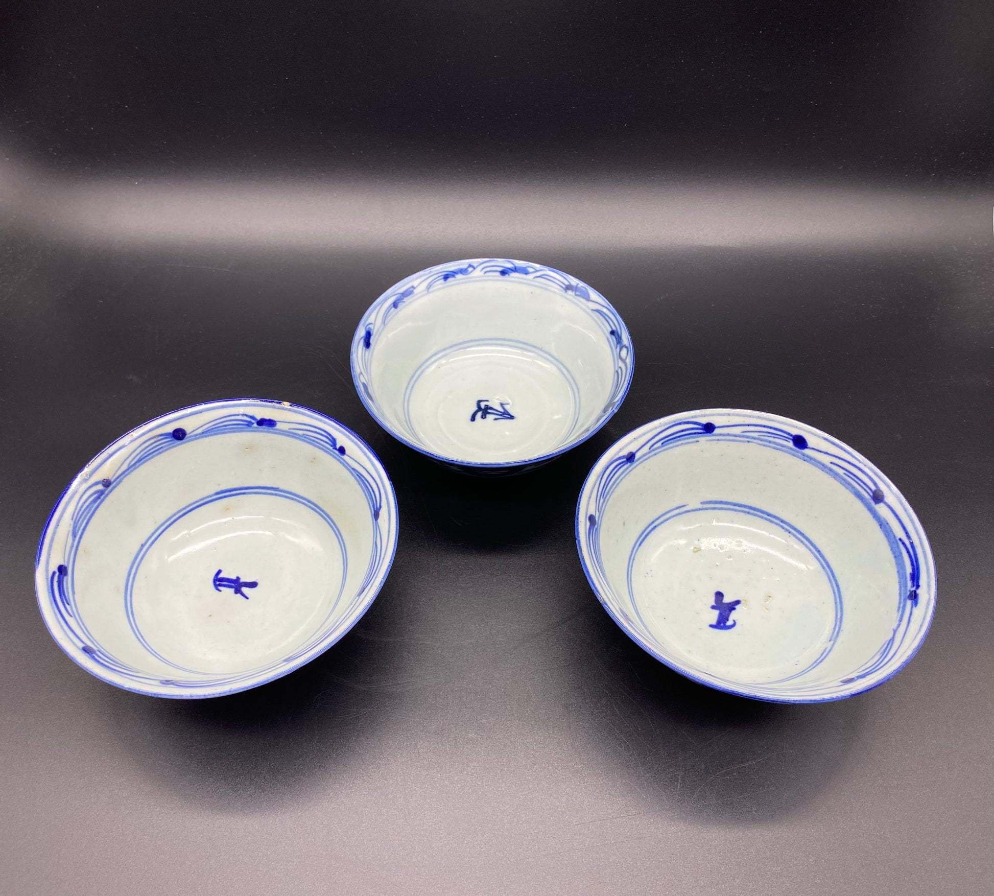 Antiques & Collectables Online - Three Chinese Provencal Blue & White Qing Porcelain Bowls 18th Century