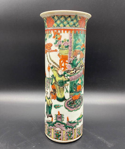 Chinese Qing Vase Famille Vert Porcelain Brush Pot