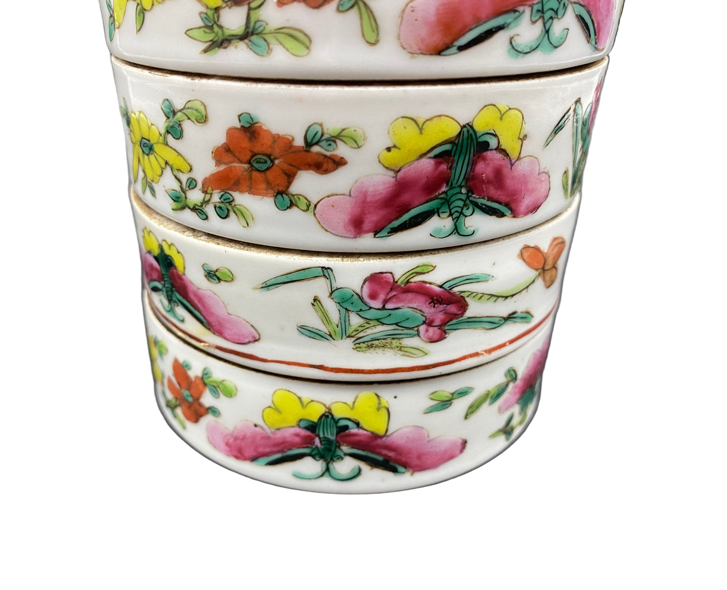 Antique Chinese Porcelain Stacking Box Famille Rose. Qing Period, 19th Century.