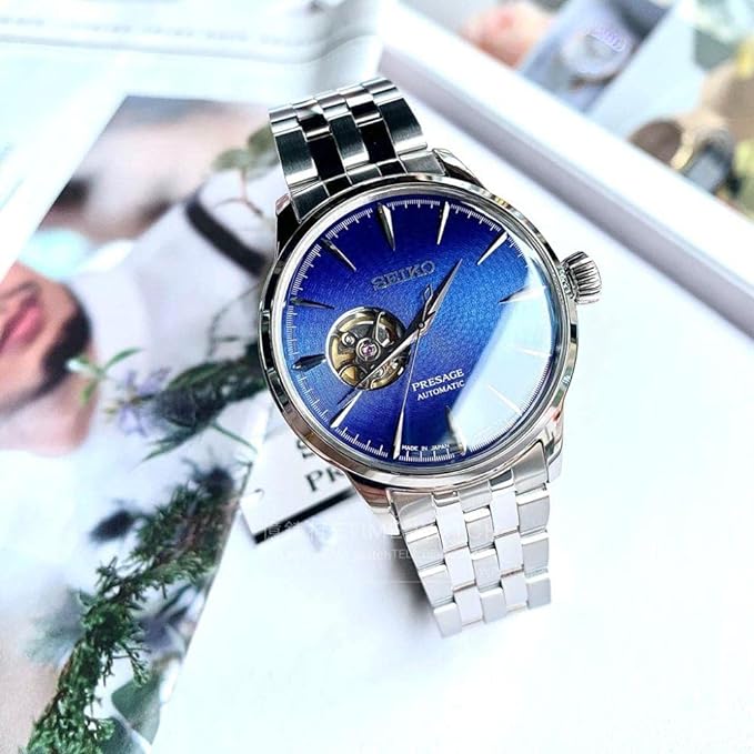 Mens Watches Under 500 - Seiko Presage Cocktail Time Blue Acapulco Open Heart Automatic Men's Watch