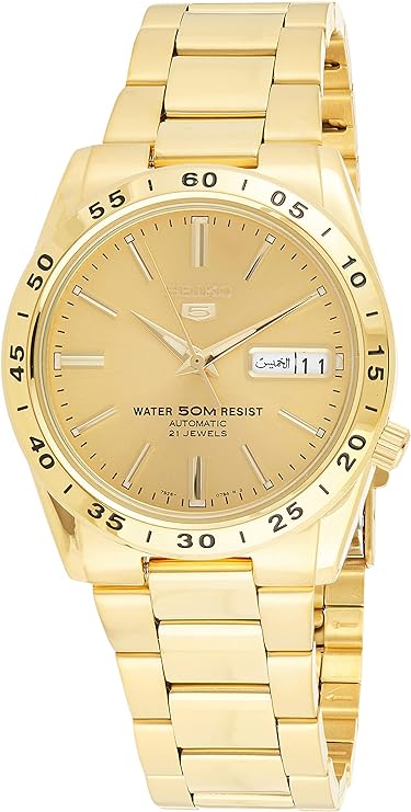 Seiko Men's Automatic Watch with Gold Dial Analogue Display and Gold Stainless Steel Bracelet