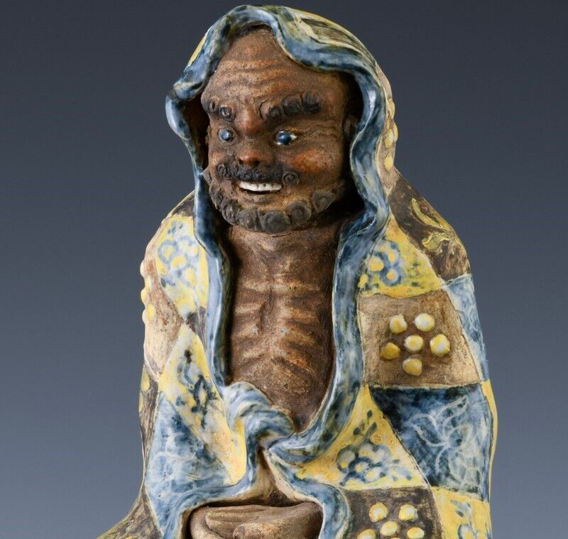 INTERESTING ANTIQUE CHINESE YELLOW BLUE SHIWAN GLAZE BUDDHA IMMORTAL
