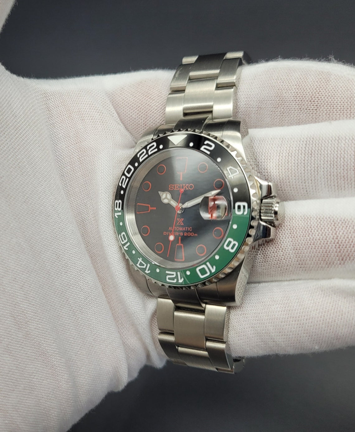 Mens Seiko Watch Mod , Sprite Mods Watches Black / Red Dial Custom Watch