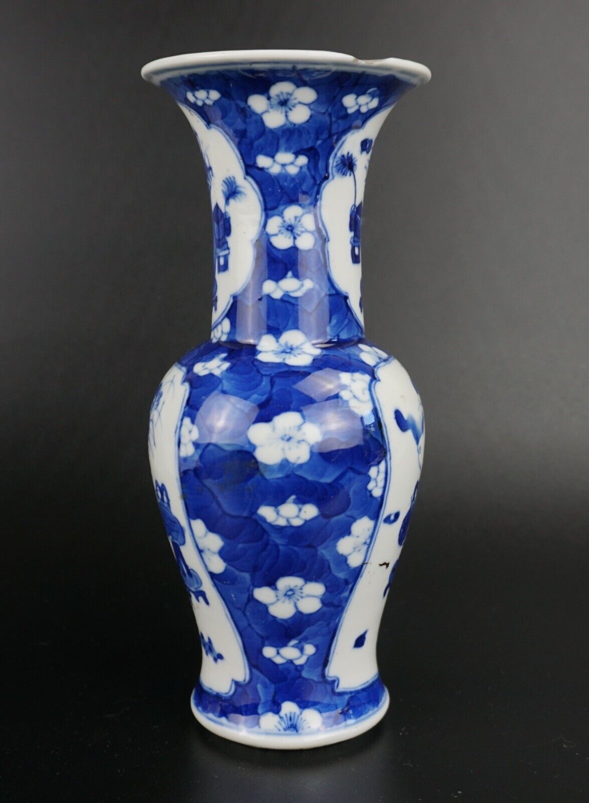 Chinese Blue and White Porcelain Prunus Blossom Yen-yen Vase Kangxi 19 C