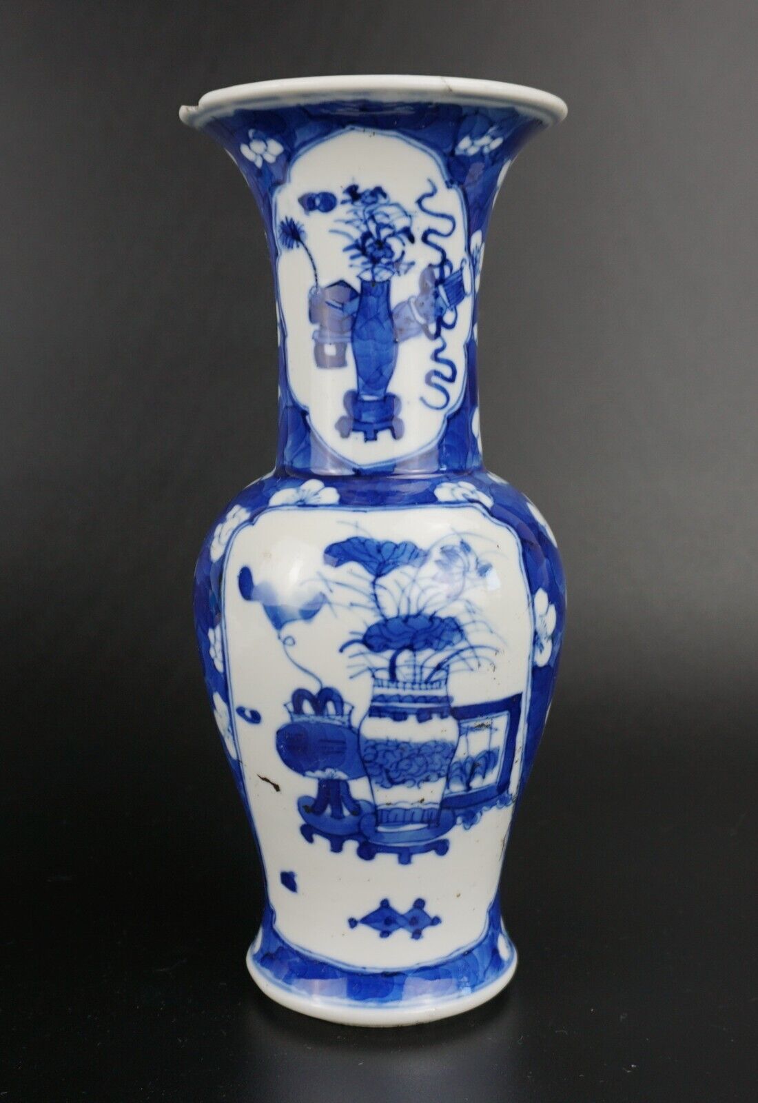 Chinese Blue and White Porcelain Prunus Blossom Yen-yen Vase Kangxi 19 C