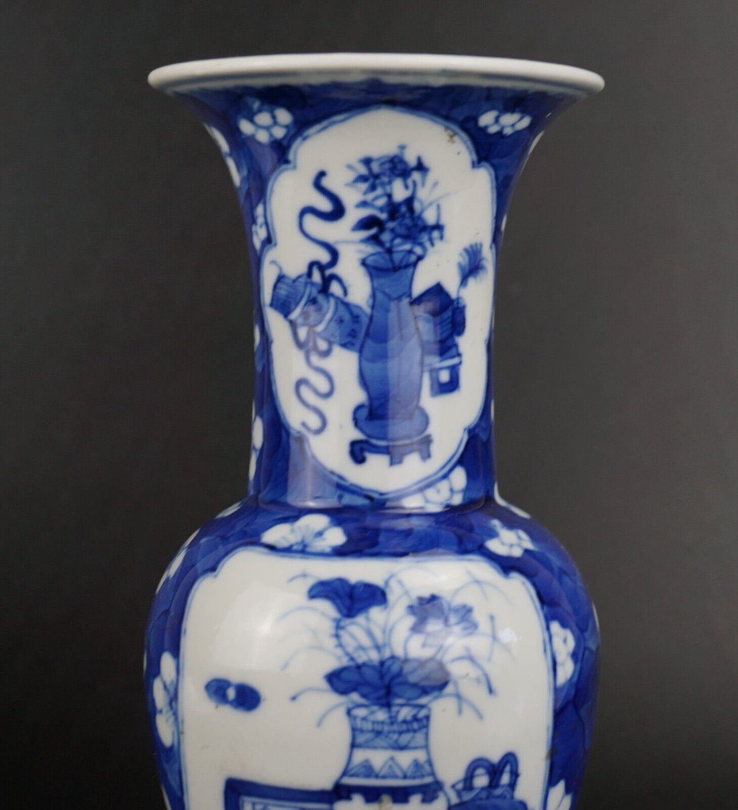 Chinese Blue and White Porcelain Prunus Blossom Yen-yen Vase Kangxi 19 C