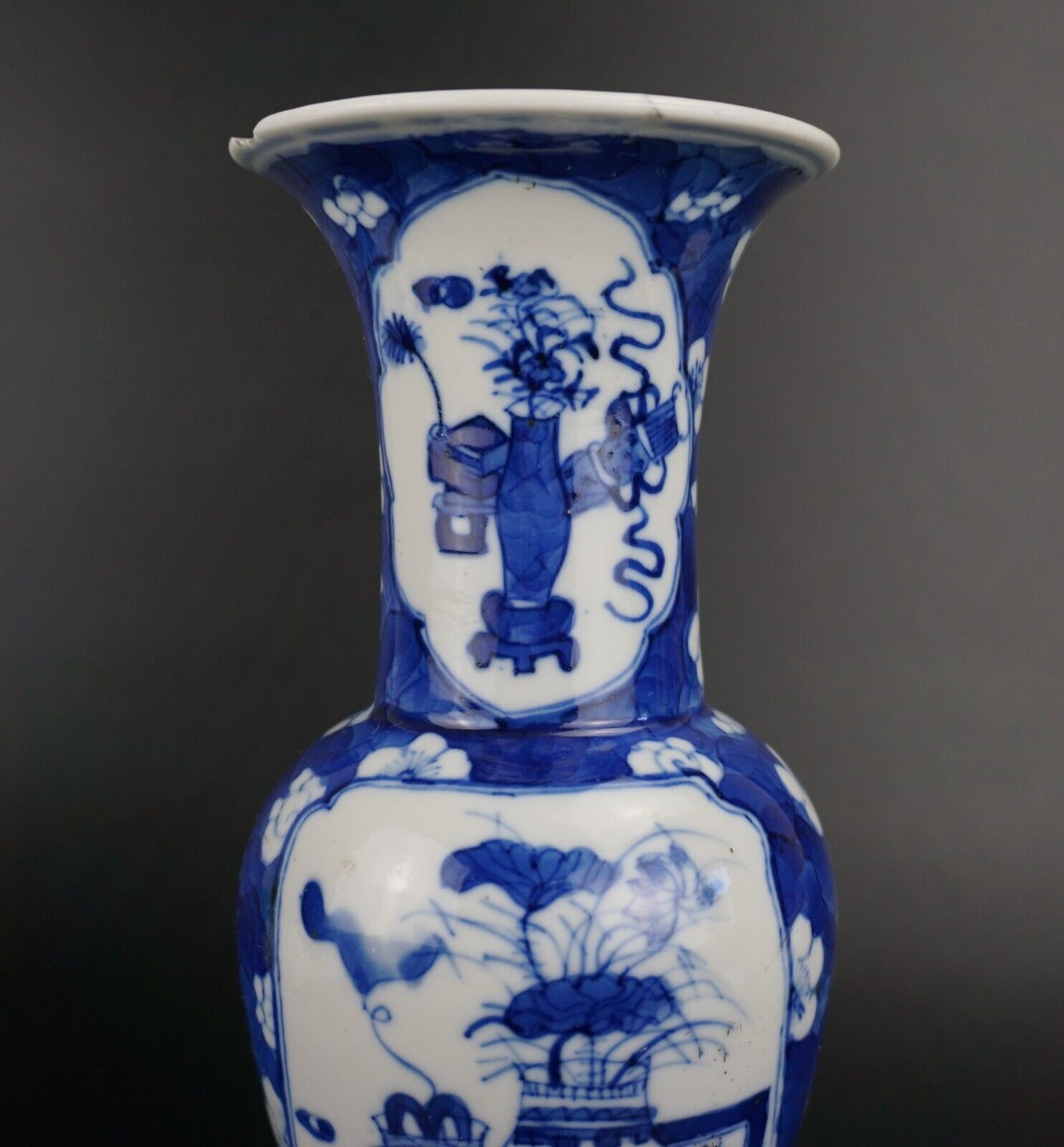 Chinese Blue and White Porcelain Prunus Blossom Yen-yen Vase Kangxi 19 C