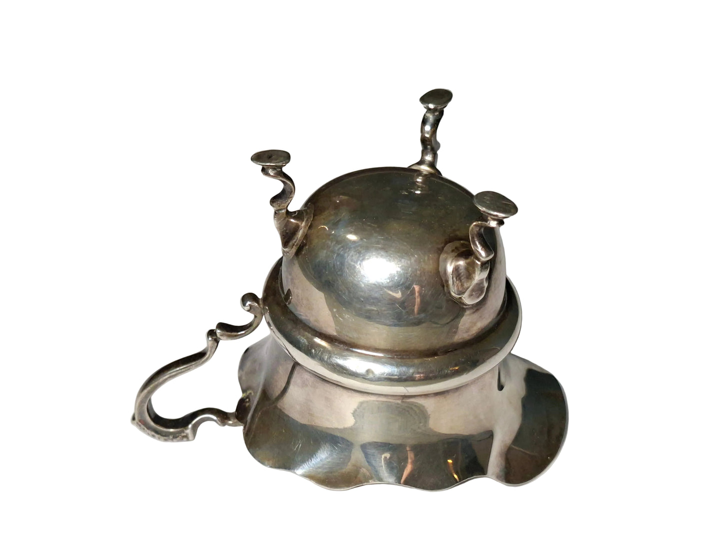 Antique English Silver Creamer Jug C Scroll Handle Shaped Supports 9cm High Hallmarked