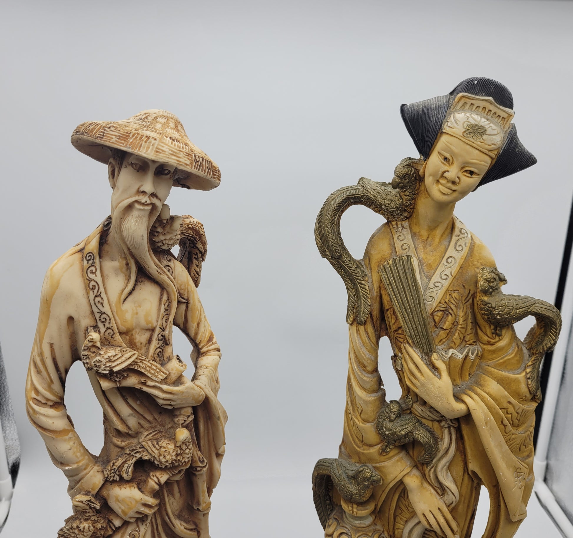 Large Pair Of Vintage Chinese Carved Figurines