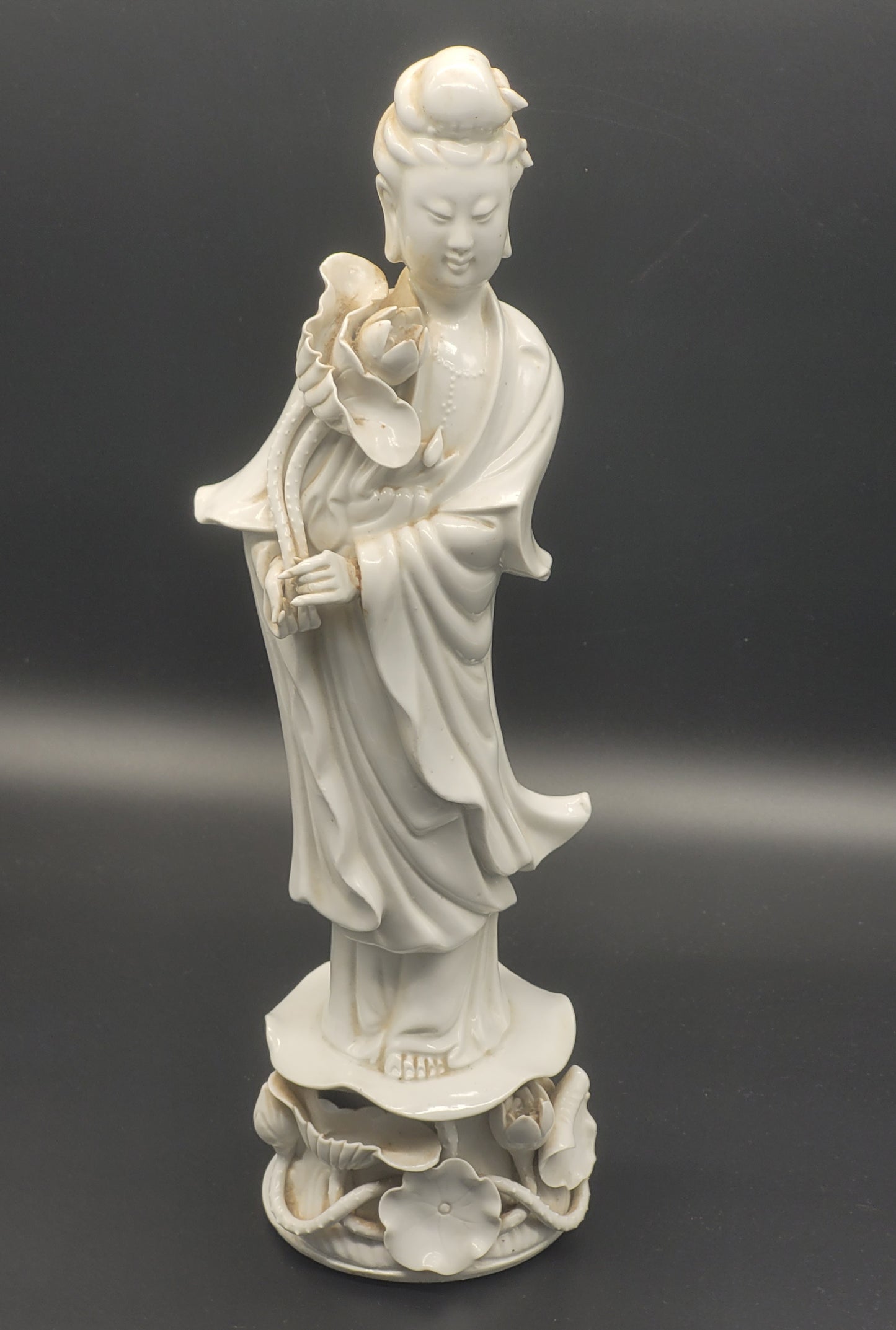 Antique Chinese Blanc De Chine Porcelain Guanyin Kwanyin Figurine Signed