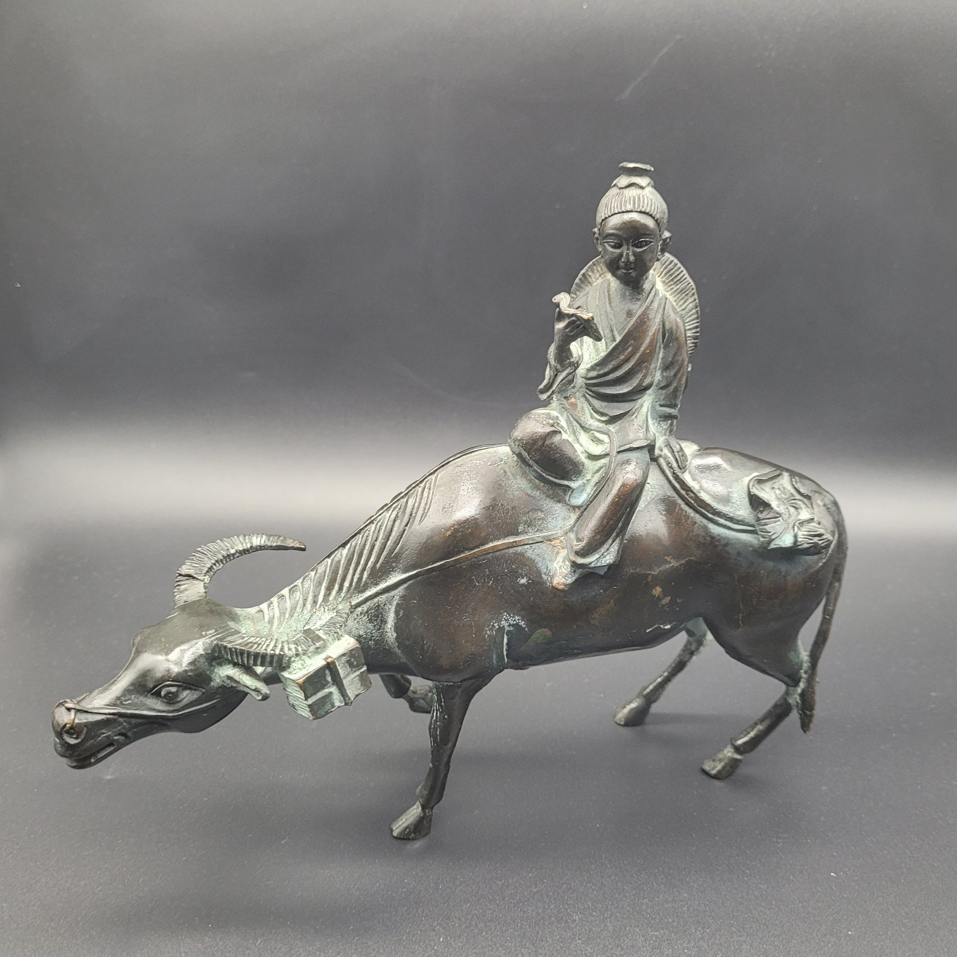 Antique Chinese Bronze of Lohan Seated On An Ox 19th Century 