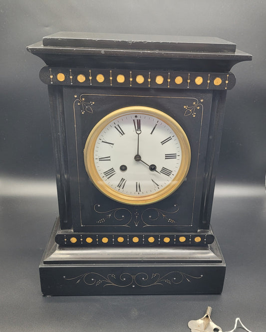 Large Antique Slate Clock With Bell 19th Century Clocks