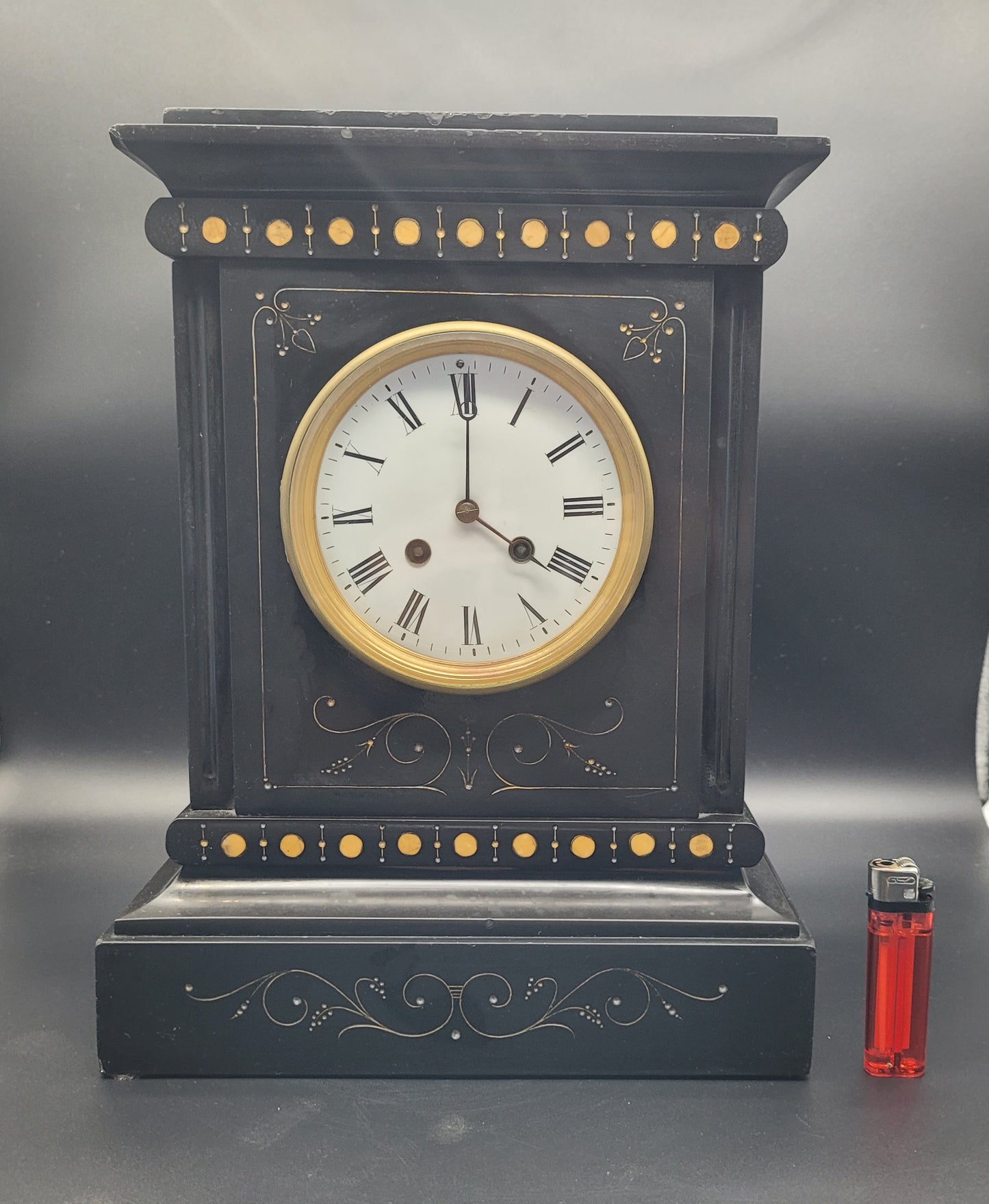 Large Antique Slate Clock With Bell 19th Century Clocks