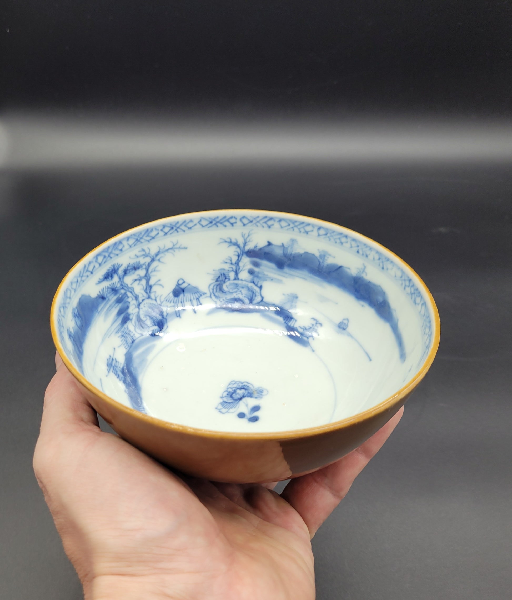 Antique 18th Century Chinese NANKING CARGO Blue White Porcelain Bowl with old Christies Label