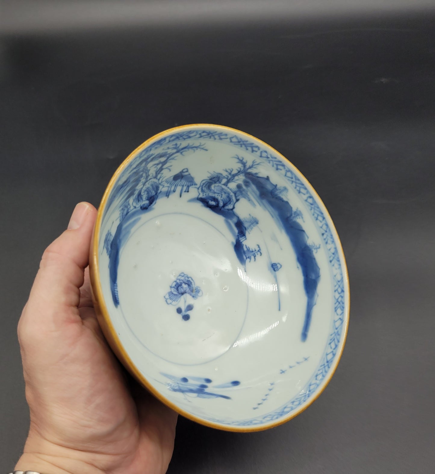 Antique 18th Century Chinese NANKING CARGO Cafe-Au-Lait Porcelain Bowl with old Christies Label