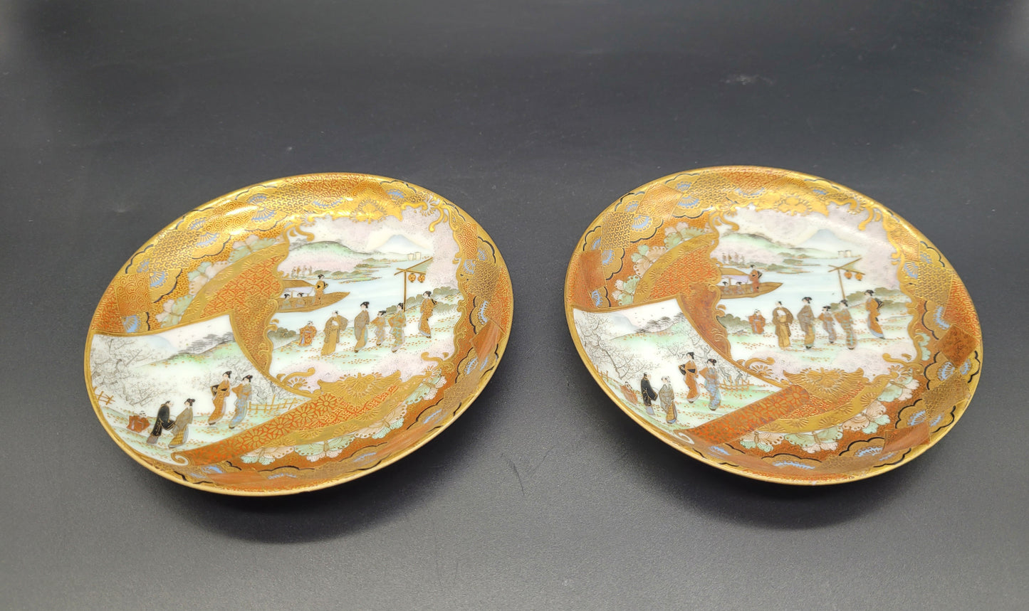 Antique Japanese Satsuma 19th Century Plates Signed Pair 
