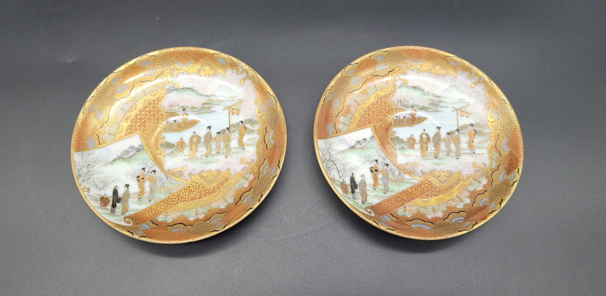 High Quality Antique Japanese Satsuma 19th Century Plates Signed Pair 