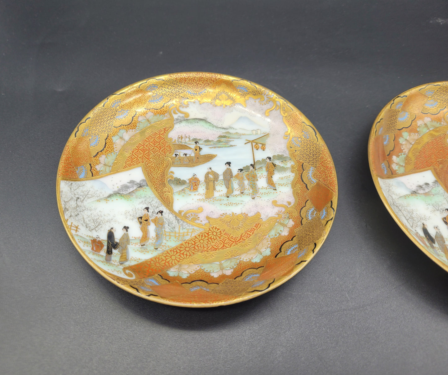 Antique Japanese Satsuma 19th Century Hand Painted Plates Signed Pair 