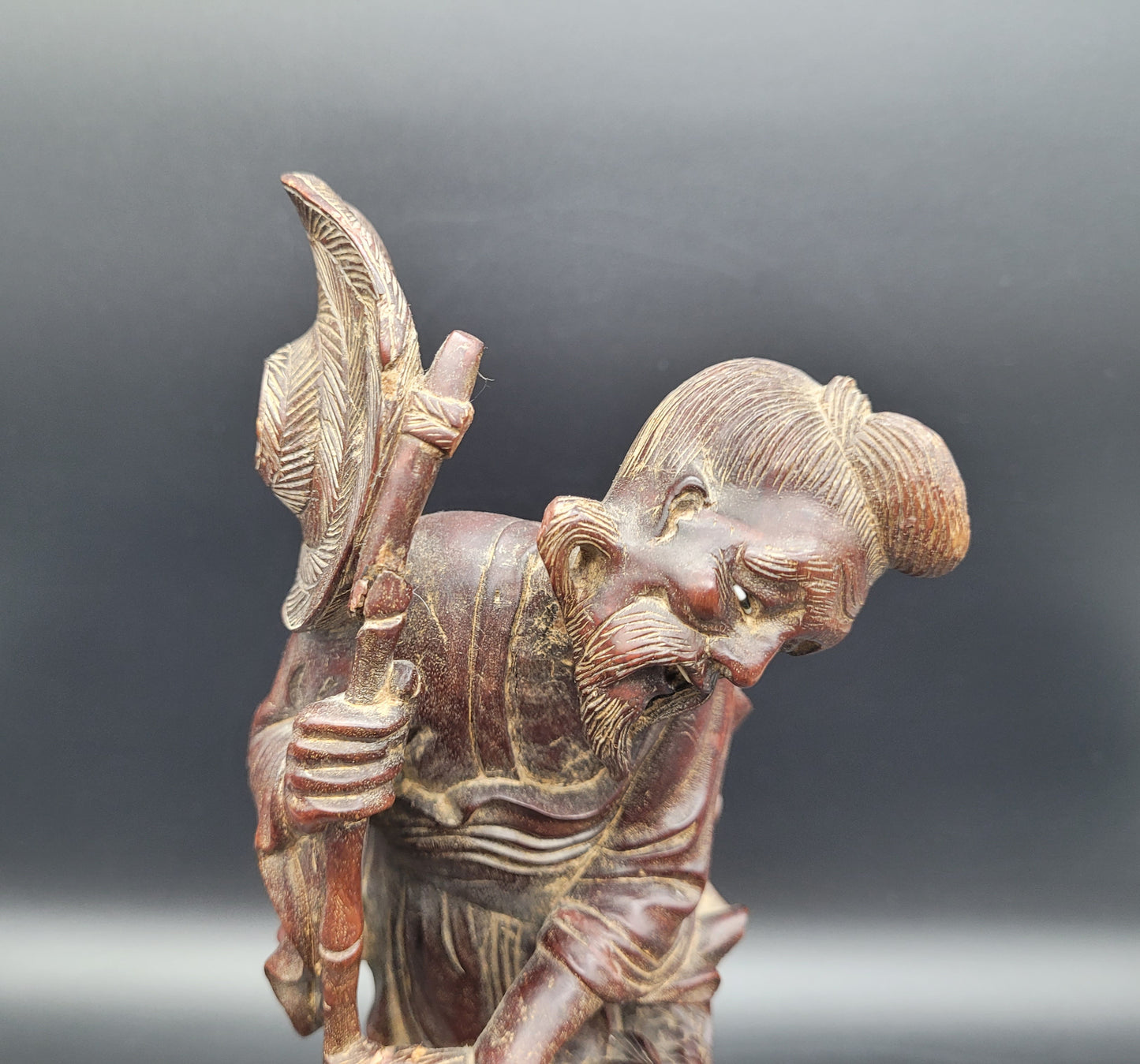 Antique Chinese 19th Century Wood Carving Fisherman Figure