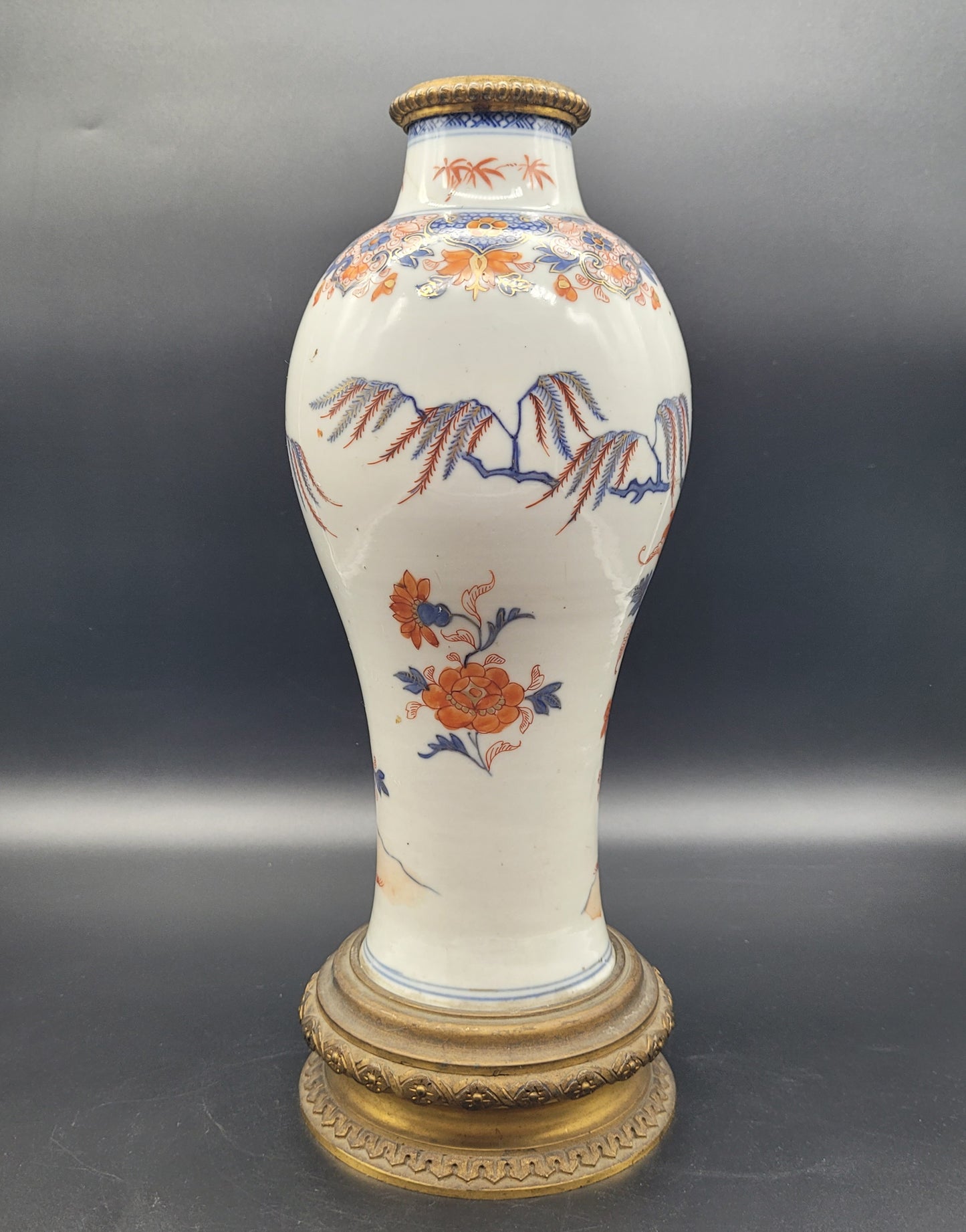 Antique Kangxi Period Chinese Imari Porcelain Vase, With 19th Century Gilt Bronze Mount